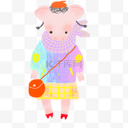 小清新插画粉色图片_创意手绘插图可爱彩色小猪PSD源文