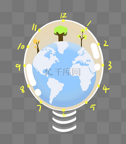 时间的钟表图片_地球一小时地球树木插画