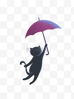 撑伞背影图片_撑伞飞起来的黑猫背影