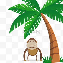 灵长类动物图片_绿色系丑萌猴子在椰子树下