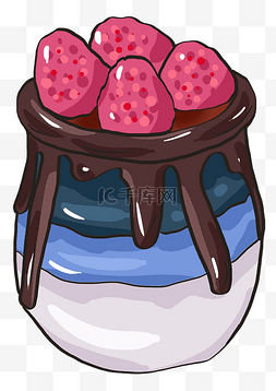 手绘小清新树莓奶昔食物卡通插画