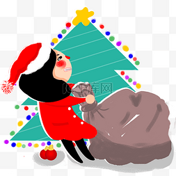 戴圣诞帽的绵羊图片_圣诞女孩手绘卡通人物PNG素材