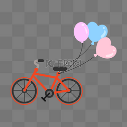 底图橘红色图片_挂着爱心气球的橘红色自行车
