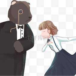狗熊插画图片_卡通狗熊和女孩免抠图