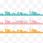 通用节日多彩卡通手绘城市剪影