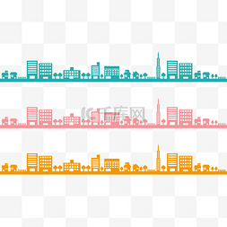 城市高楼大厦素材图片_通用节日多彩卡通手绘城市剪影