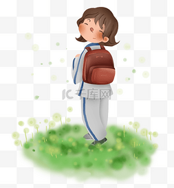 暑假补习图片_草地上背着书包的女学生