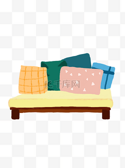 手绘床和床上的抱枕设计可商用元