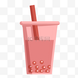 一次性粉色杯子图片_手绘粉色的奶茶插画