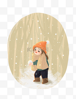 卡通下雪场景图片_冬季手绘打雪仗下雪场景