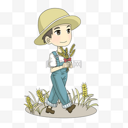 秋季卡通q版草帽男孩形象插画