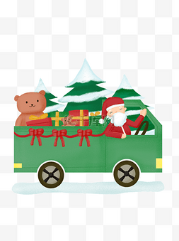 圣诞节圣诞老人汽车礼物松树小熊