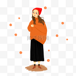 橙色的帽子图片_戴帽子的长发美女
