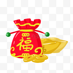 古典荷包图片_中国风喜庆福袋金元宝插画