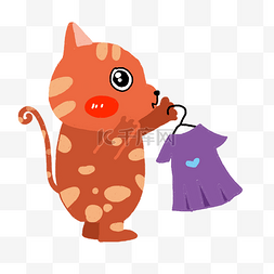 紫色的猫图片_黄色的猫咪购物插画