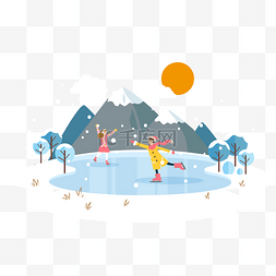 游戏白云图片_卡通插画风正在滑冰的小朋友