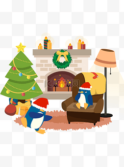 圣诞节日快乐卡通图片_圣诞节日快乐卡通温暖室内元素