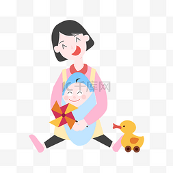 妈妈坐着宝宝插画