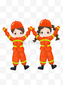 卡通图片_手绘卡通穿着消防衣的孩子元素