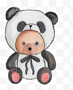 手绘水彩儿童插画图片_手绘水彩泰迪熊加熊猫玩可爱