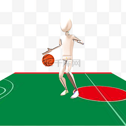 蓝球运动图片_手绘打篮球的木偶小人