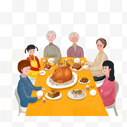 感恩节火鸡团圆大餐插画