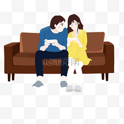 坐在沙发上玩游戏的情侣 
