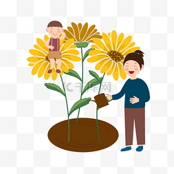 奶奶和孙子图片_重阳节看菊花奶奶和孙子赏花