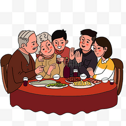 春节家庭团聚手绘插画