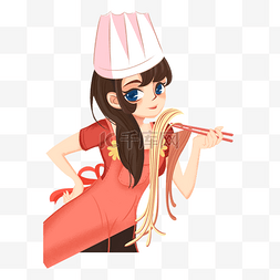 美食卡通女厨师图片_彩色女厨师吃面元素