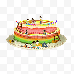 彩虹蛋糕手绘图片_生日蛋糕亲子互动png免抠图