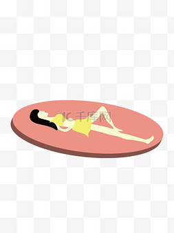 躺着漂浮板上休闲的卡通女孩
