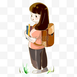 可爱的小书包图片_开学季抱书背书包的可爱小女孩