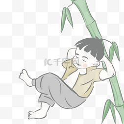 孩童和龙图片_国画可爱孩童盒竹子