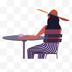 桌子图片_紫色坐着的女生元素