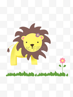 手绘狮子黄色花草