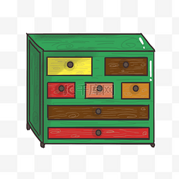 手绘家具柜子图片_绿色的柜子抽屉插画