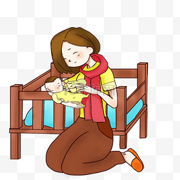 婴儿床插画图片_妈妈喂养婴儿插画