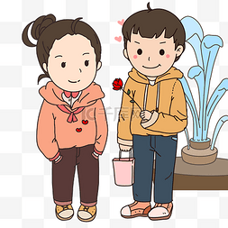 小女孩送花图片_情人节小男孩送花手绘插画