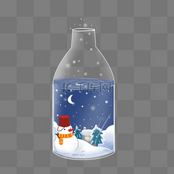 圣诞节平安夜夜晚景色玻璃瓶