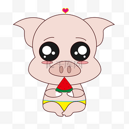 吃西瓜的猪猪图片_夏天可爱小猪猪吃西瓜卡通手绘