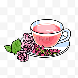 茶卡通图片_卡通手绘粉色玫瑰下午茶养生