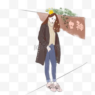 免抠元素女生节潮流滑板女孩办公文档红色创意手绘风商务汇报ppt模板