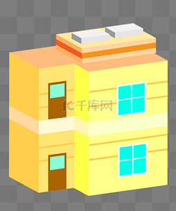 2.5D黄色立体建筑插图
