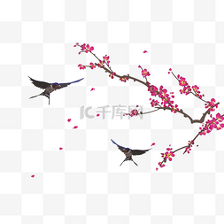 手绘花鸟元素图片_中国风水彩手绘花鸟