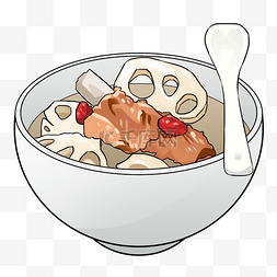 莲藕手绘图片_手绘美食莲藕炖排骨插画