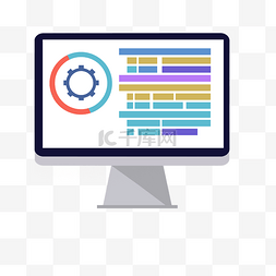扁平风电脑金融数据分析png免抠图