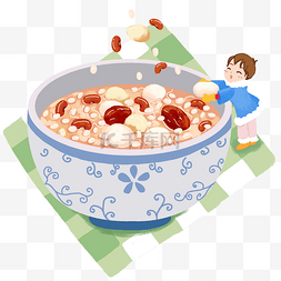 美味的腊八粥图片_手绘煮粥的男孩插画
