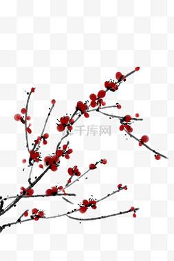水墨传统文化图片_水墨寒冬中的梅花手绘插画