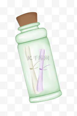 紫色纸条图片_浅绿色漂流瓶插画